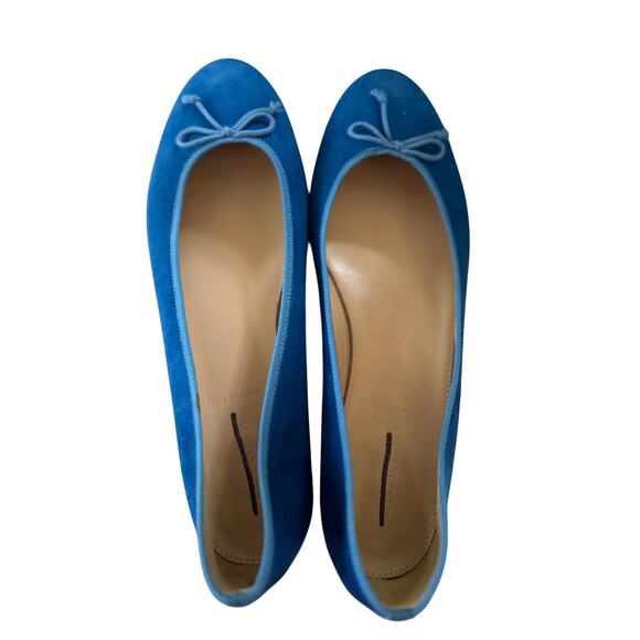 J.Crew Cobalt Blue Suede Leather Gold Studded Heel Round Toe Ballet Flat - Picture 2 of 8